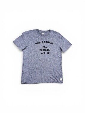 Roots Canada Women's T-Shirt "All Seasons All In" Size Large Salt & Pepper EUC